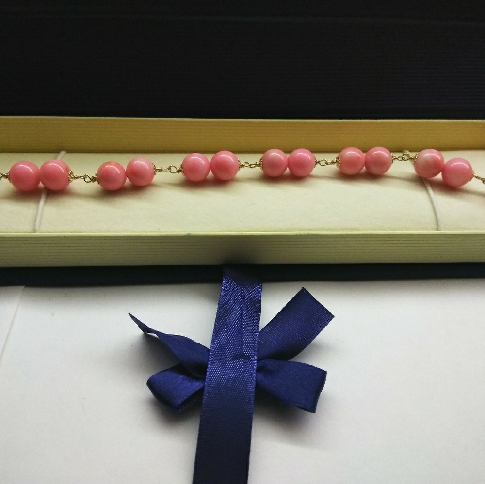 14k yellow gold and pink coral reef bracelet